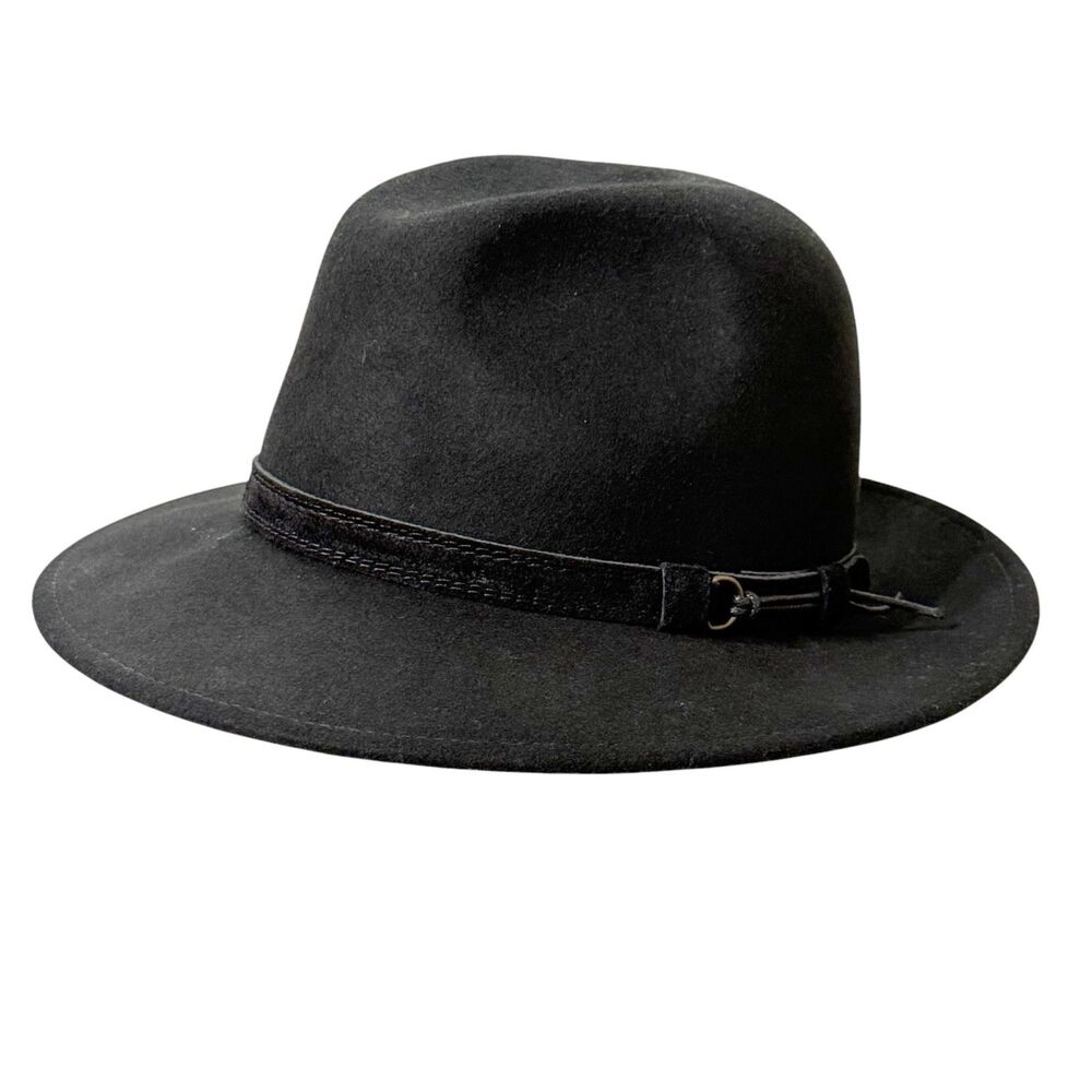 Gelso Bianco Black 100% Wool Hat Fedora Traveler Made In Italy